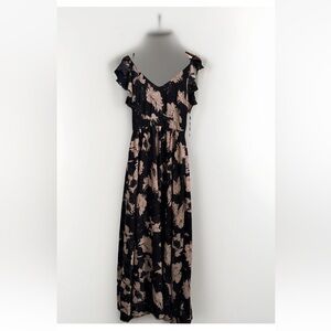 Ina Semi Formal Backless Strappy Sleeve Black Floral Dress A line Size Medium